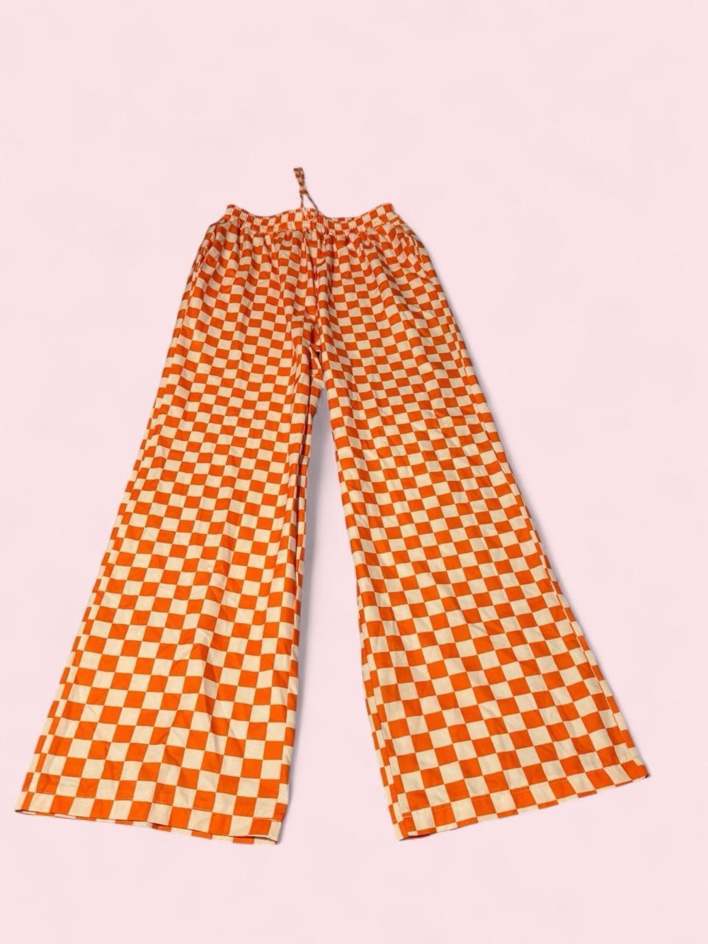Source Unknown Orange and Cream Checkerboard Straight-Leg Pants